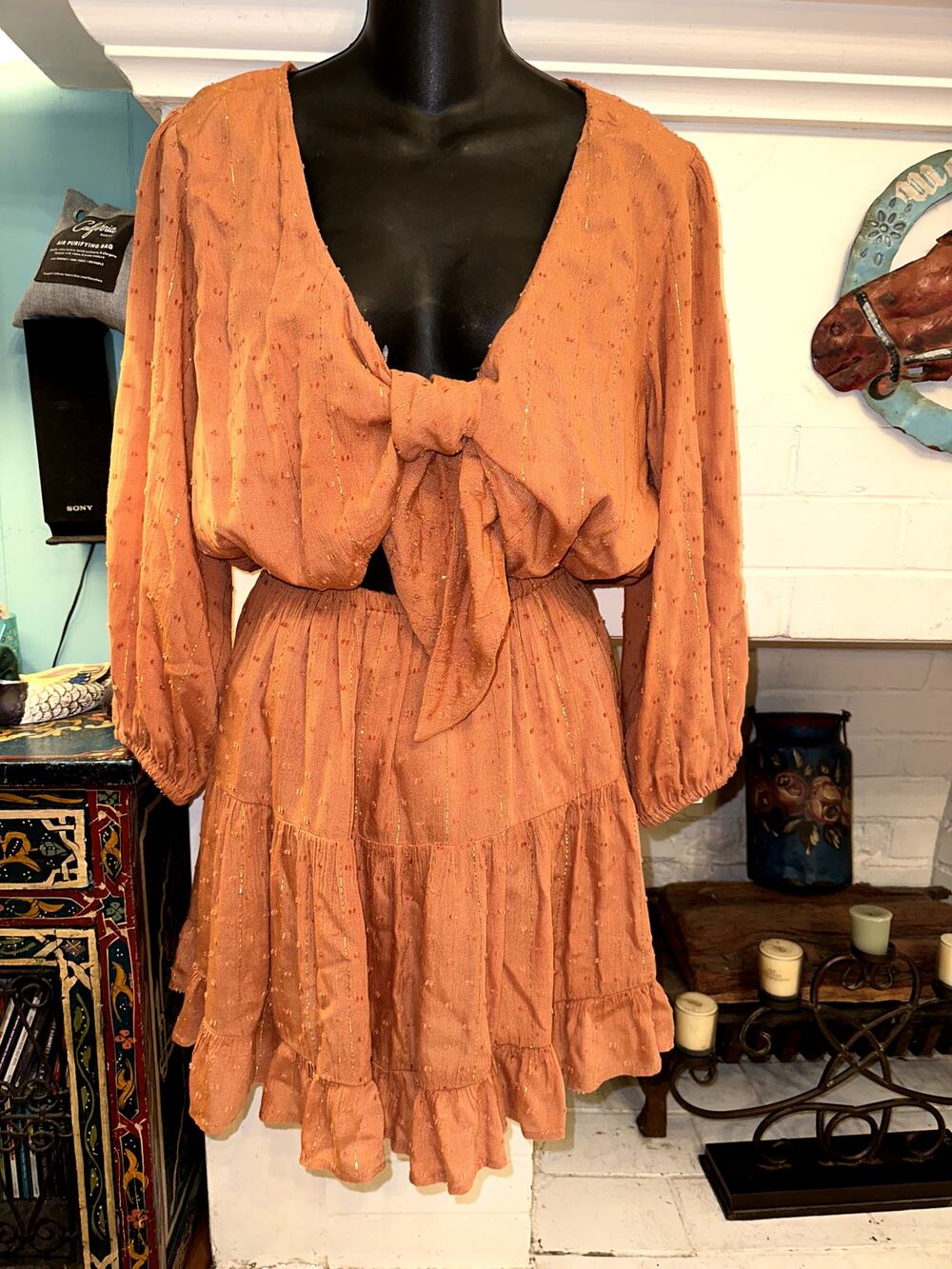 L*SPACE "STAY GOLDEN" BOHO DRESS REVOLVE CLOTHING CHALLIS W/ LUREX THREADS